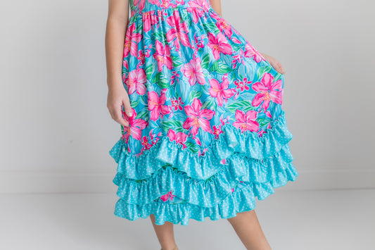 Tropical 3 Ruffle Dress
