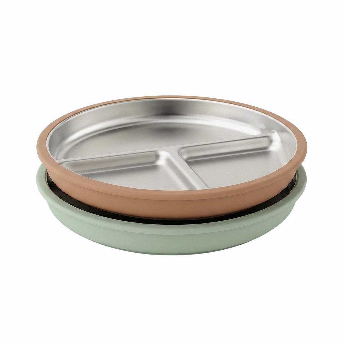 Stainless Steel Suction Plate Set of 2 (Mocha Mousse & Sage Green)