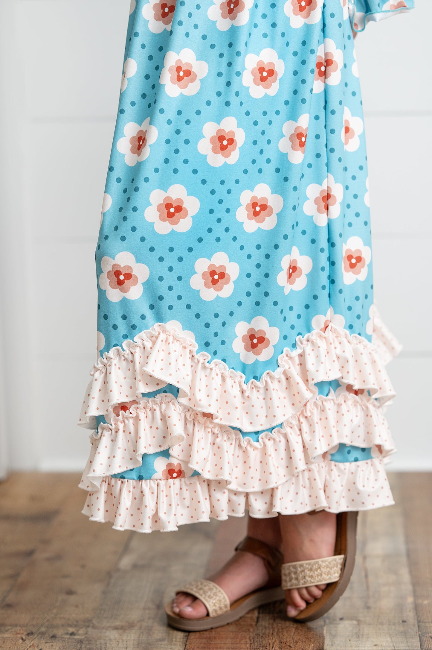 3 Ruffle Teal Floral Dress