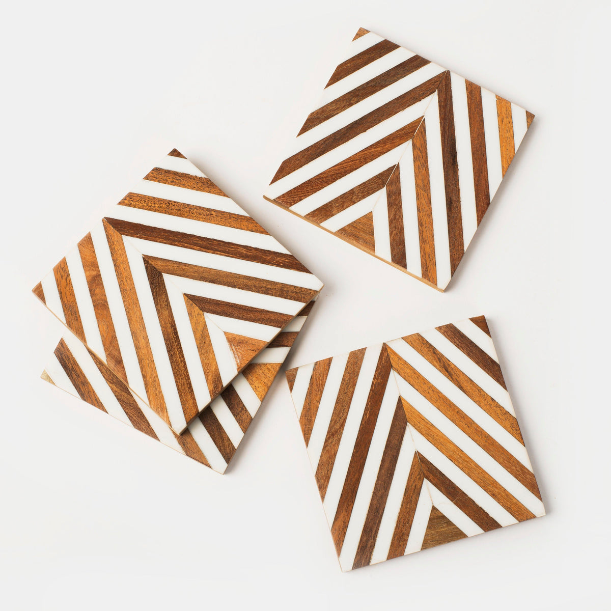 Handcrafted Marquewood Chevron Coasters – Set of 4