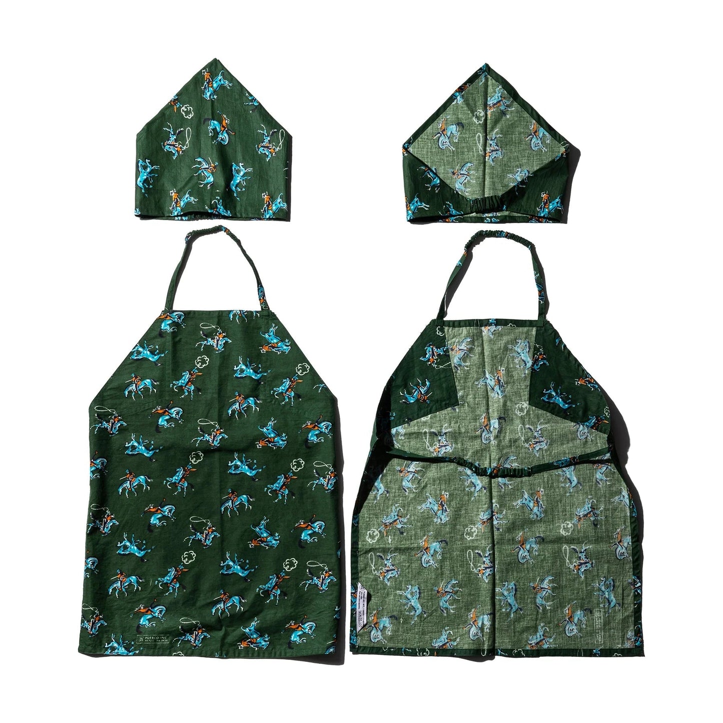 Hand Printed Kids Apron With Kerchief / Cowboy