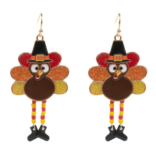 Enamel Thanksgiving Turkey Dangle Earrings