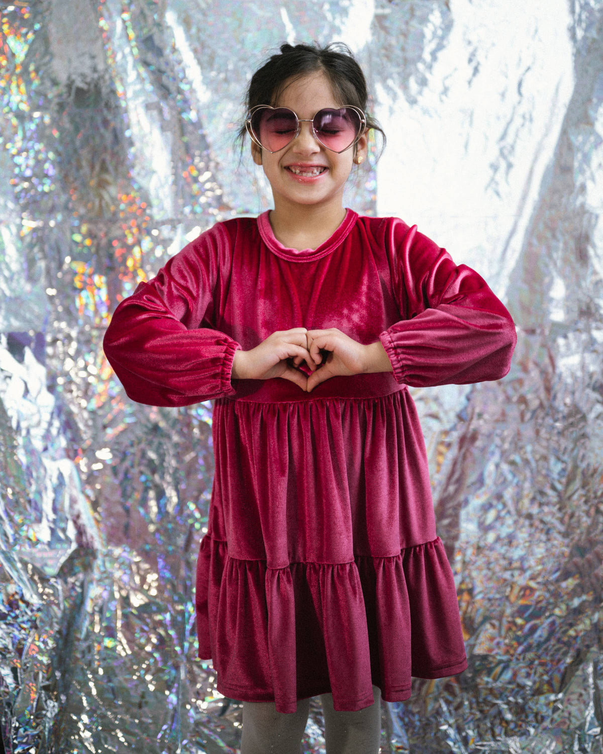 Groovy Velvet Gemstone Girls Dress in Hot Pink Valentine's