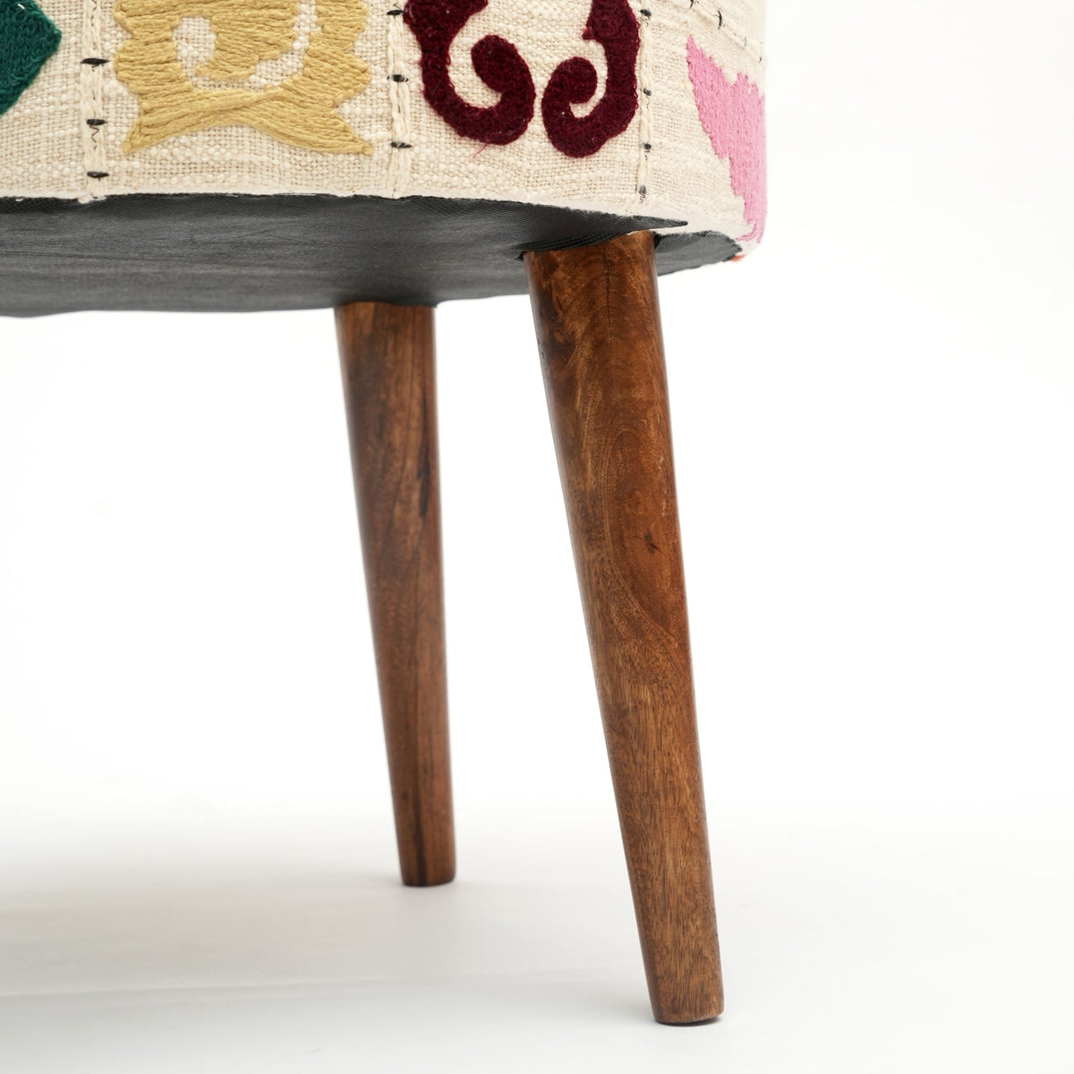 Suzani Patterned Accent Stool | 20x18" | White Cotton Fabric