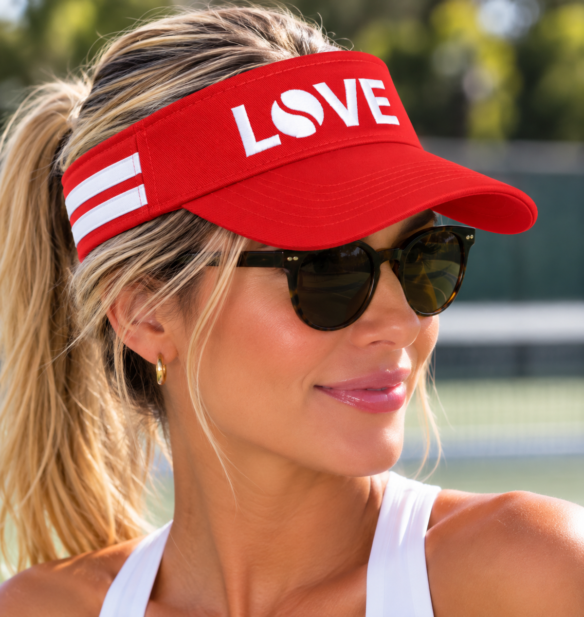 Striped Cotton Canvas LOVE Visor - Red with White LOVE