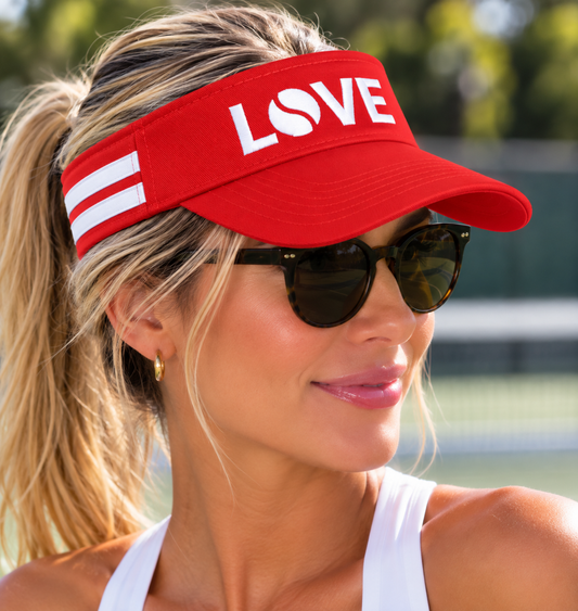 Striped Cotton Canvas LOVE Visor - Red with White LOVE