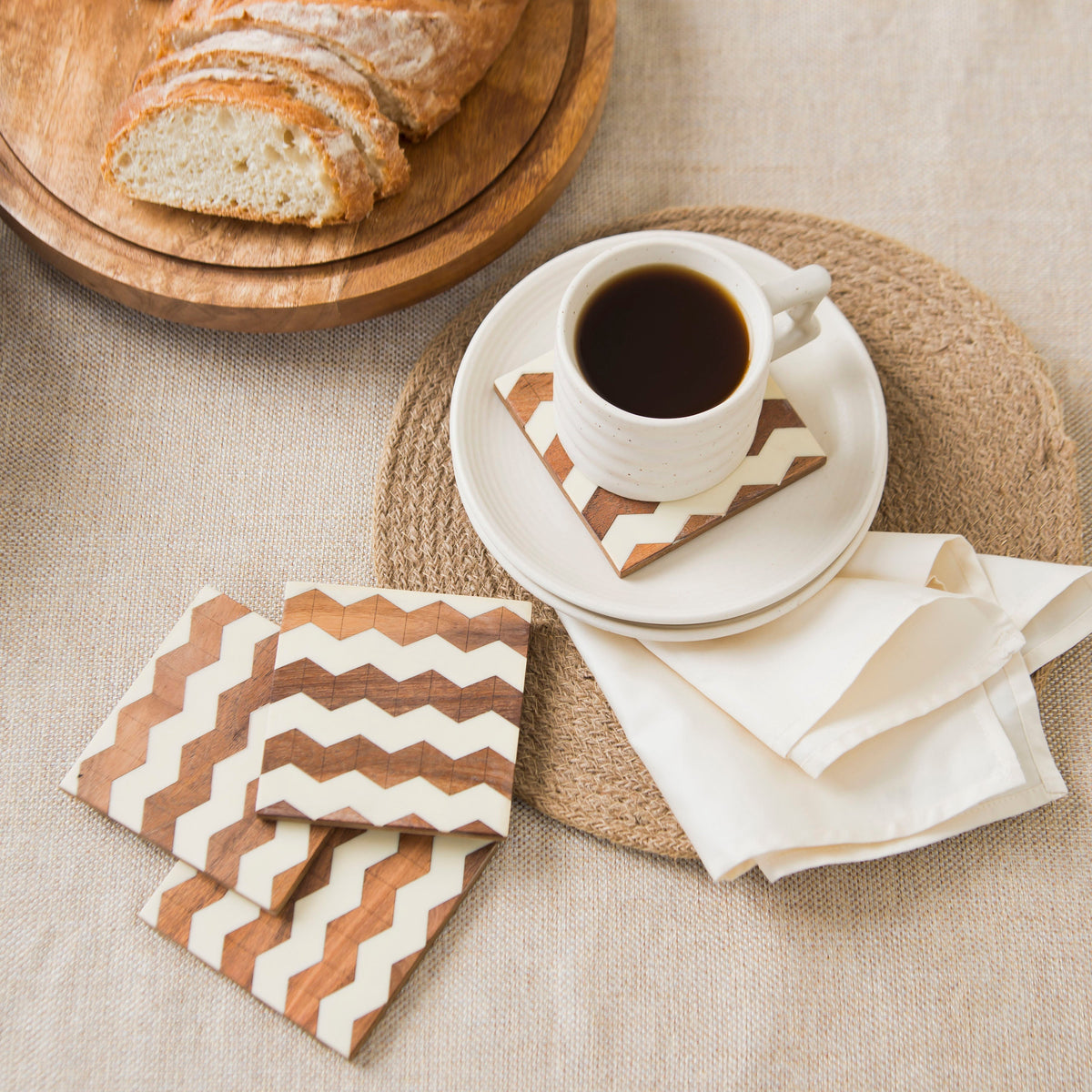 Handcrafted Marquewood Chevron Coasters – Set of 4