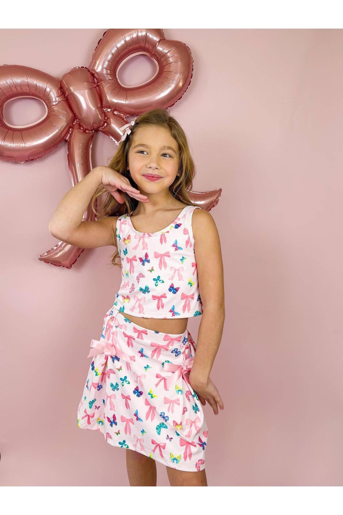 Bow and Butterfly Two-Piece Athletic Tank and Skort Set