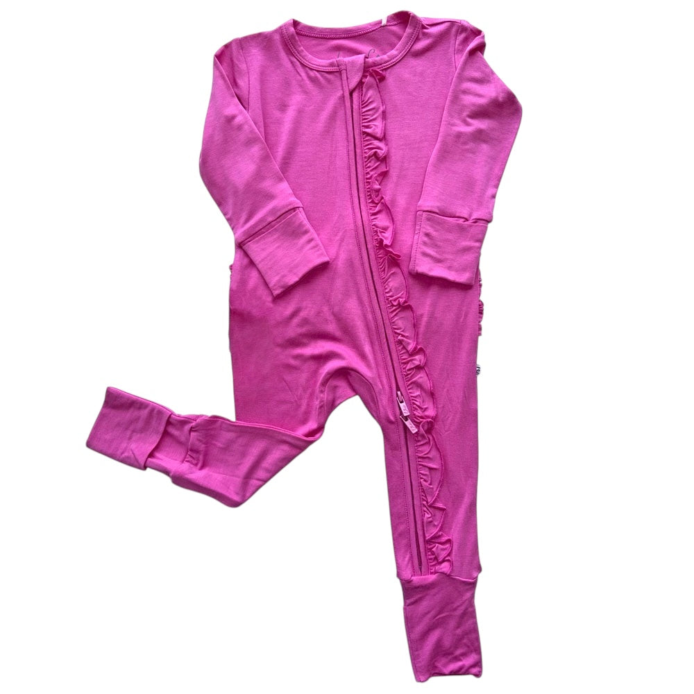 Korrie Pink Bamboo Ruffle Convertible Footie