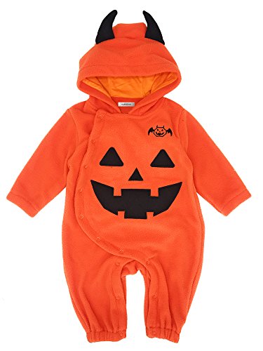 Halloween Unisex Orange Fleece Pumpkin Hooded Long Sleeve Romper