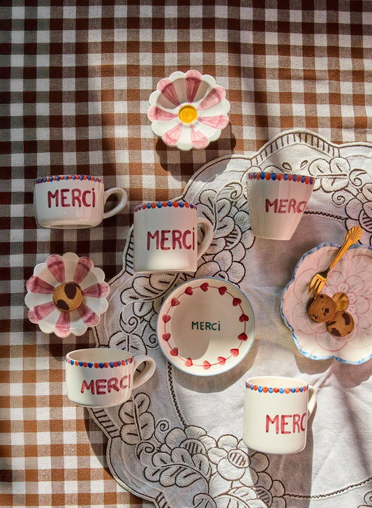 Ceramic Cake Plate with Hand Painted Merci