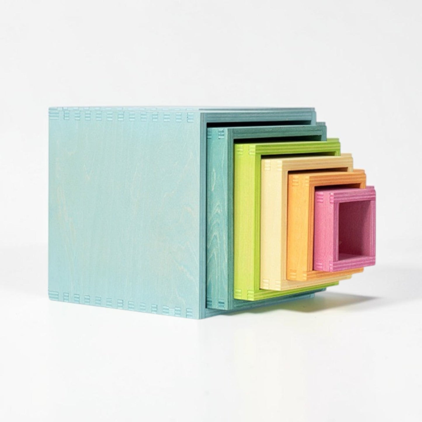 6-Piece Basswood Wooden Pastel Nesting Box Set | Painted & Hand-Stained Finishes | Montessori Stacking Toy