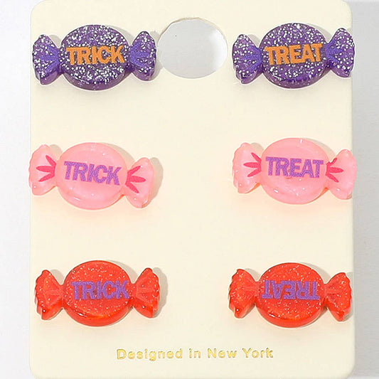 3Pairs - TICK TREAT Halloween Candy Stud Earring Set