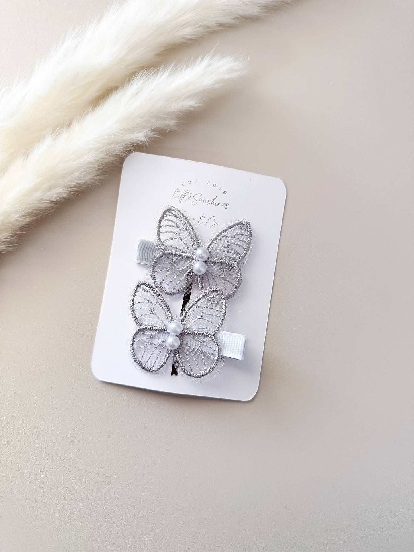 Lace & Pearl Butterfly Hair Clips- Set of 2