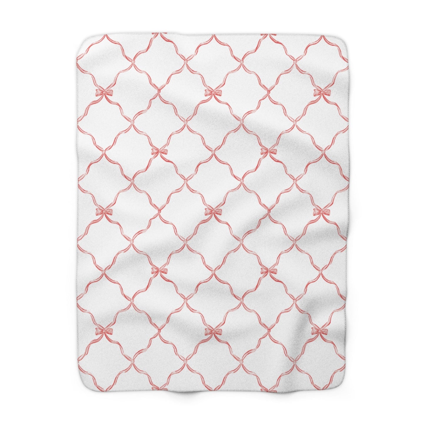 Three Bees Trellis Bow Cozy Sherpa Fleece Blanket - Red