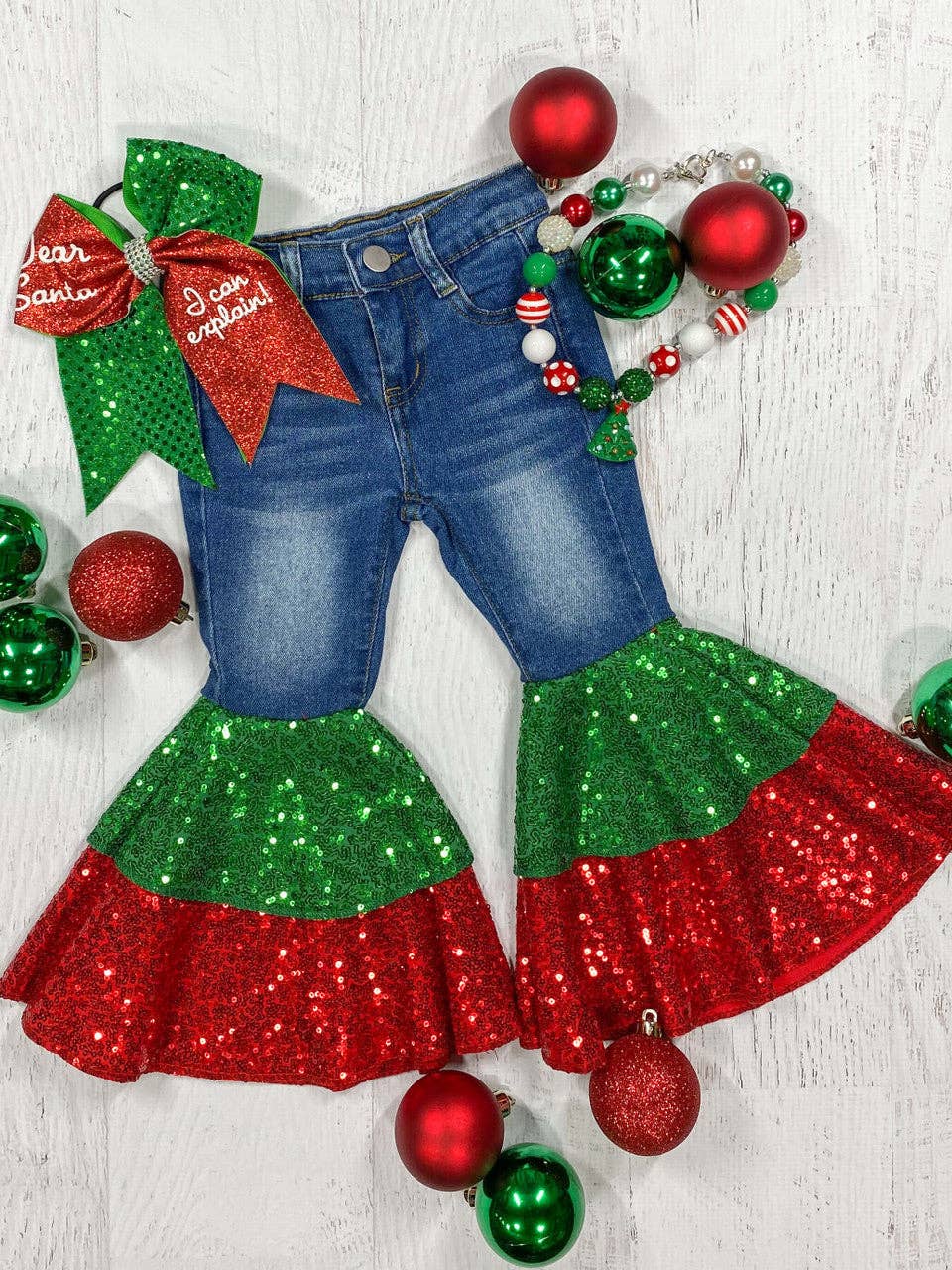 Festive Sparkle Denim Bell Bottoms