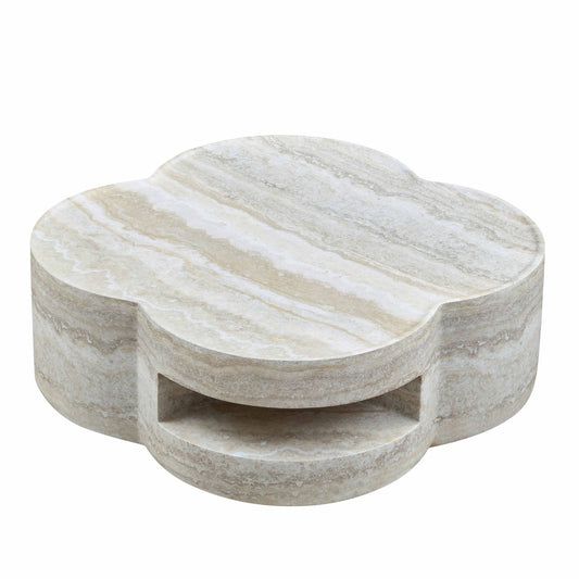 Clover Round Coffee Table With Open Storage - Marble