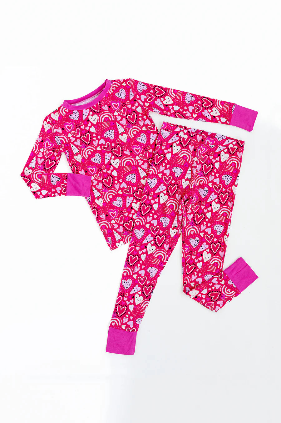 Pink I Love You Valentines Hearts Kids Bamboo PJs