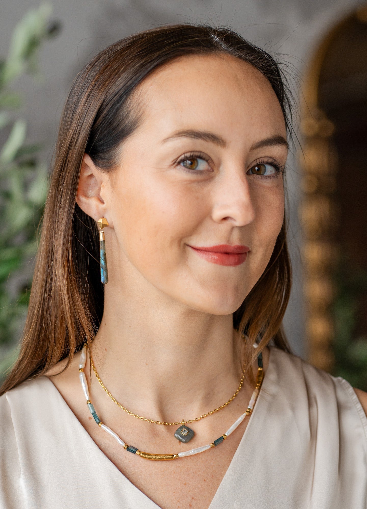 Labradorite Long Drop Earrings