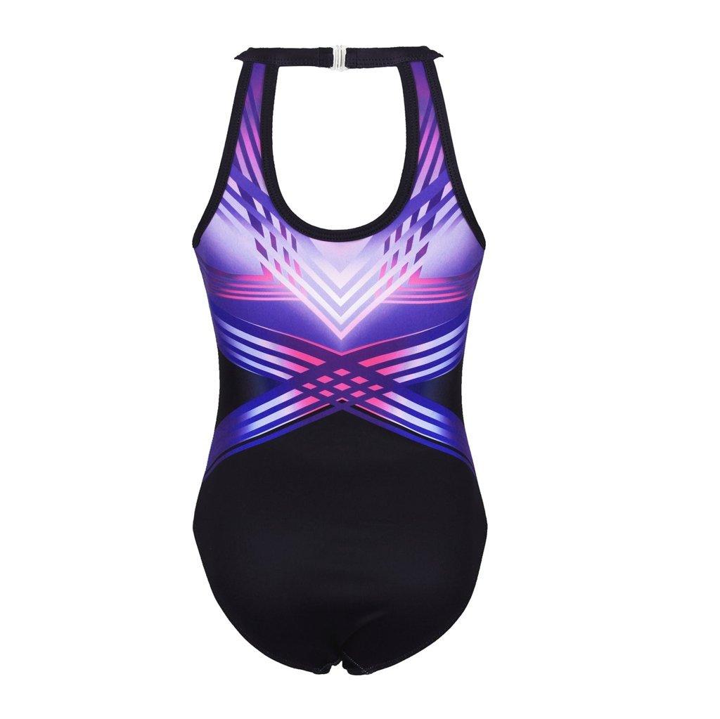 Blue-purple Line Clasp Back Gymnastics Leotard Set