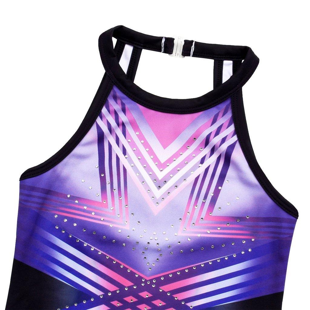 Blue-purple Line Clasp Back Gymnastics Leotard Set
