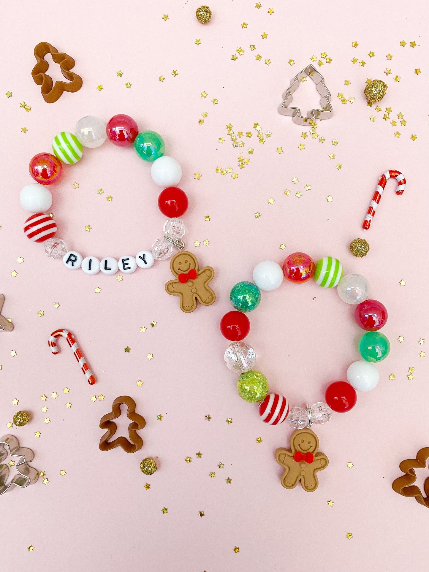 Gingerbread Cookie Charm Bracelet, Personalized Custom Name