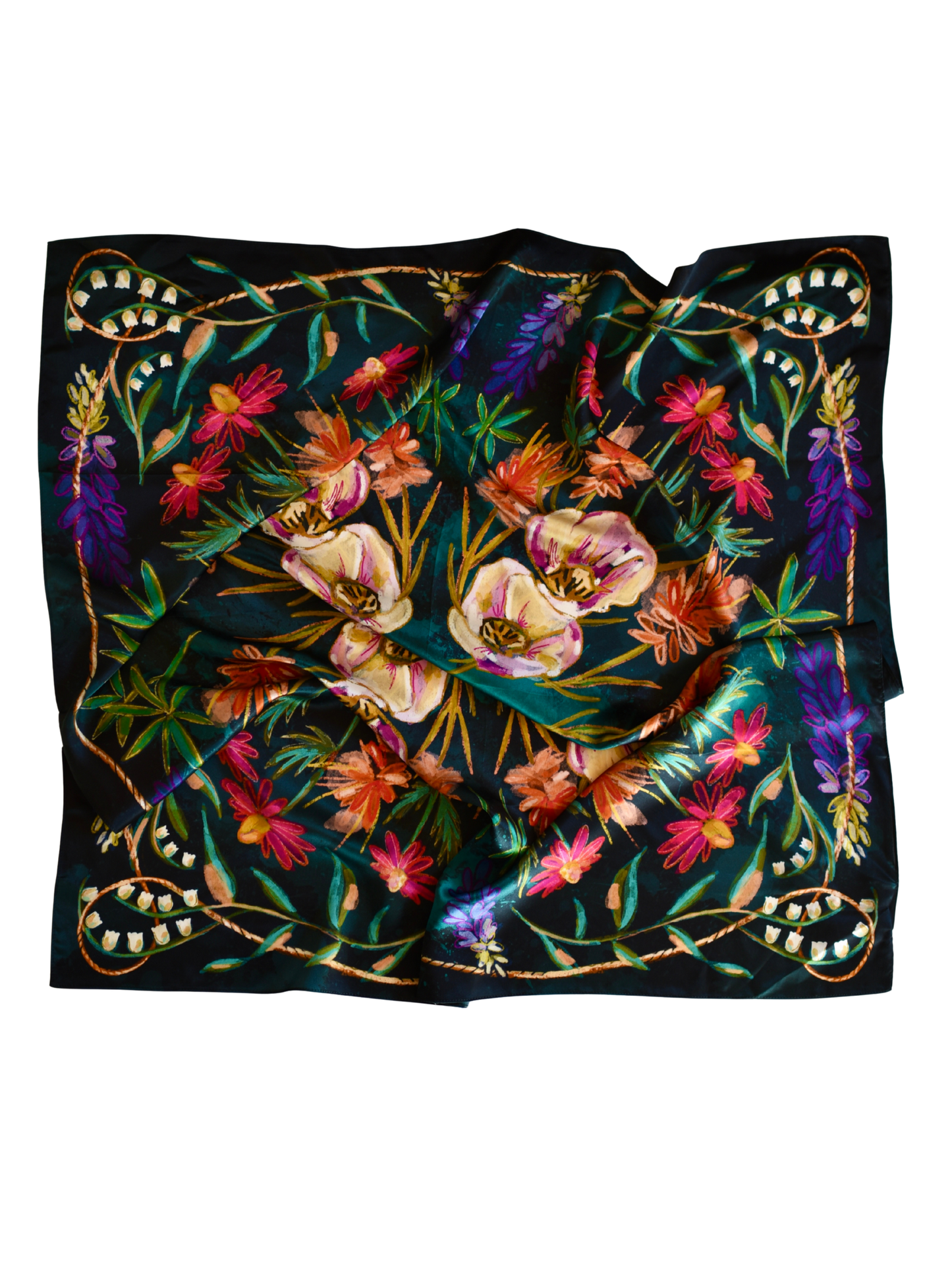 Vivid Wildflowers Large 100% Mulberry Silk 35x35: Western Cowgirl Wild Rag Scarf