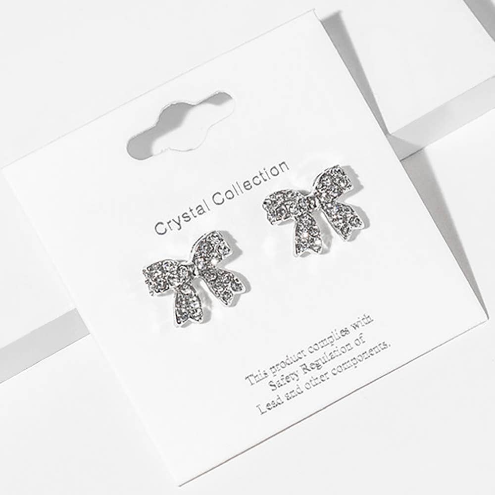 Crystal Rhinestone Bow Stud Earrings