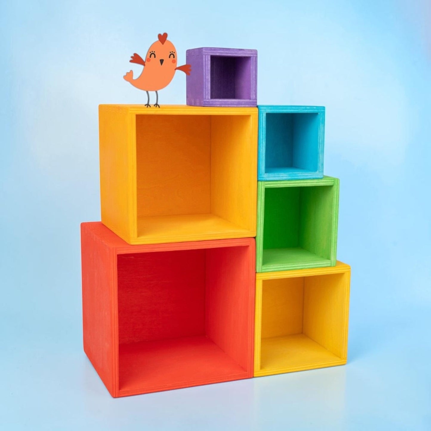 6-Piece Basswood Wooden Rainbow Nesting Box Set | Painted & Hand-Stained Finishes | Montessori Stacking Toy