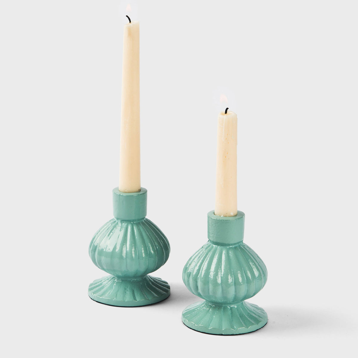 Sculpted Aluminum White Candlesticks