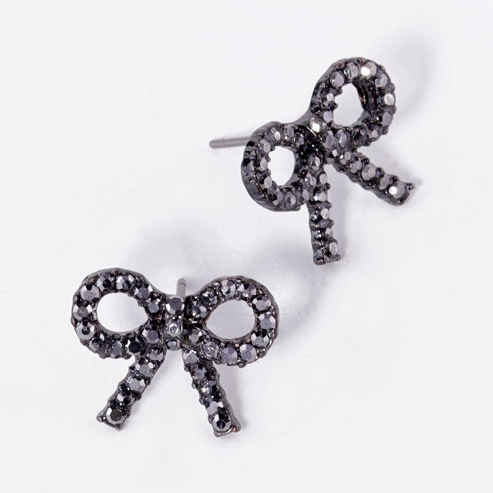 Crystal Stone Studded Ribbon Stud Earrings