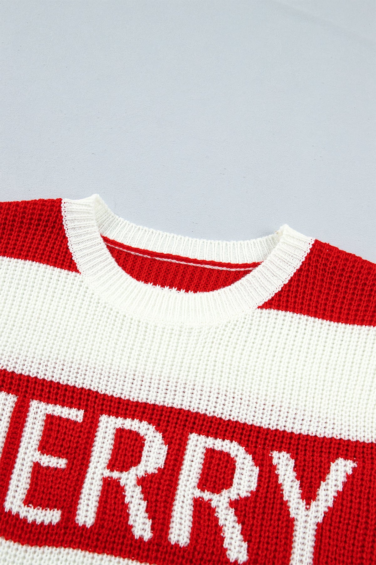 Christmas MERRY Stripe Drop Shoulder Loose Knit Sweater