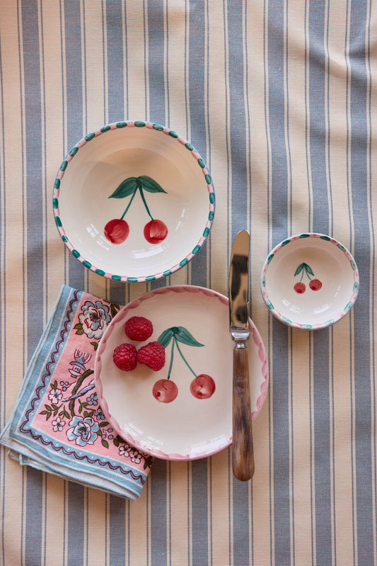 Ceramic Cake Plate with Hand Painted Cherries
