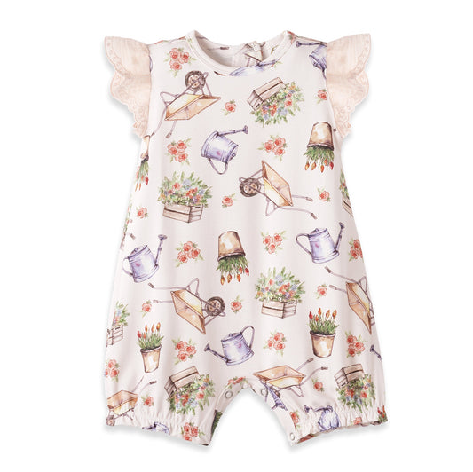 Petal Patch Baby Girl Romper – Bamboo One-Piece with Eyelet