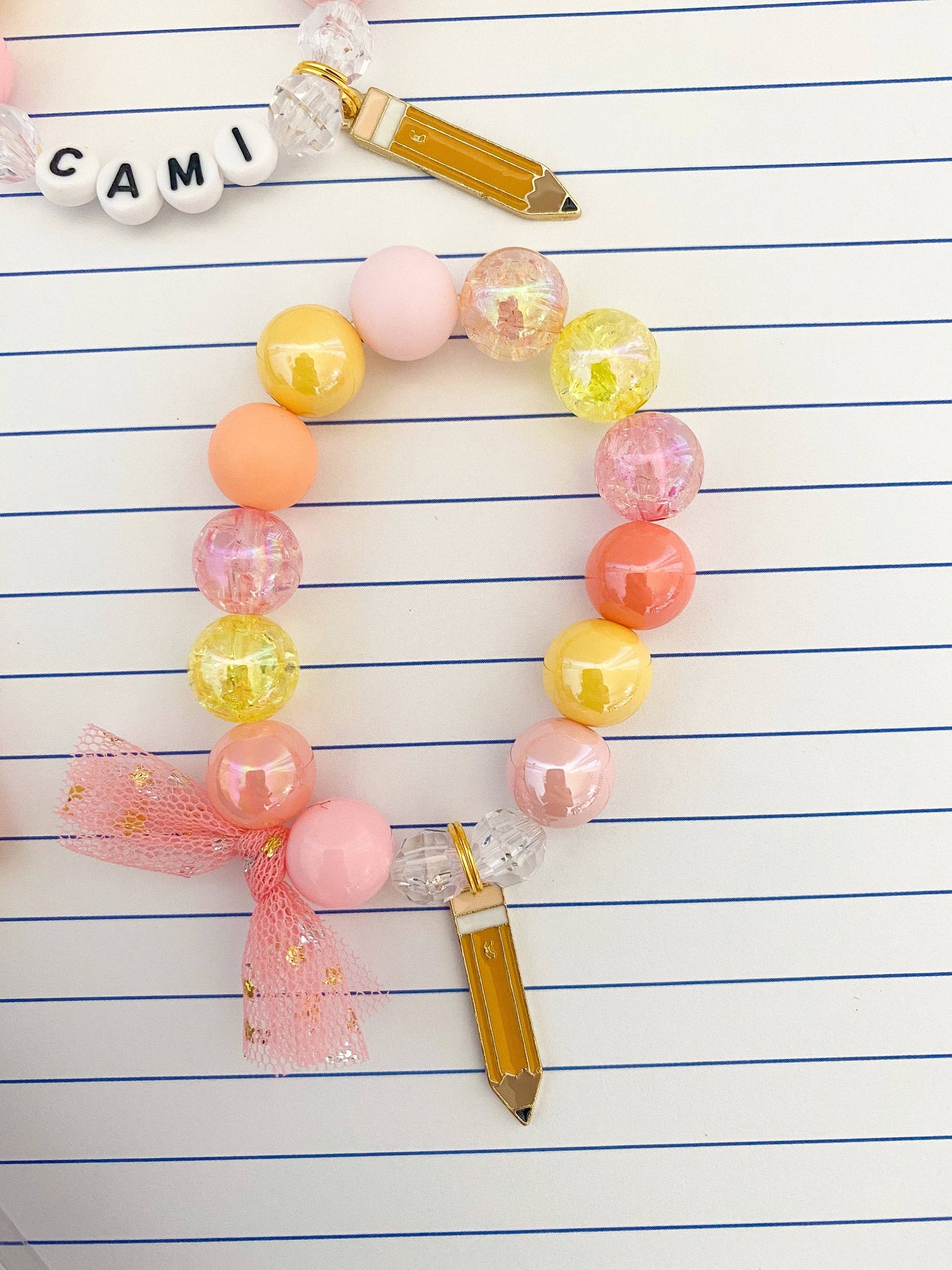 Back to School:  Pencil PASTEL Colors Charm Bracelet