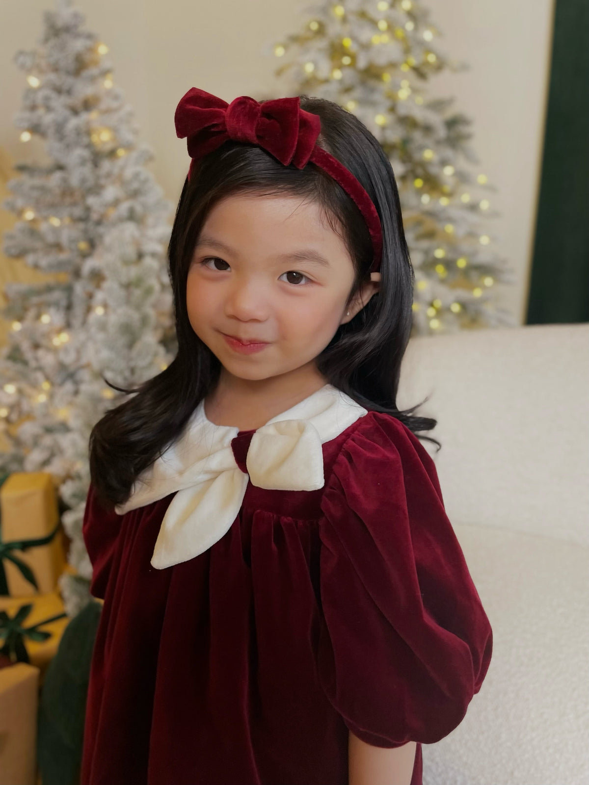 Cotton Velvet Headband Bow | Winterberry Red