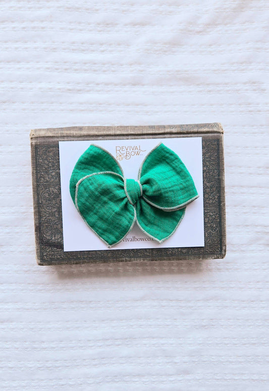 Fable Bow on Clip • Shamrock Green Gauze