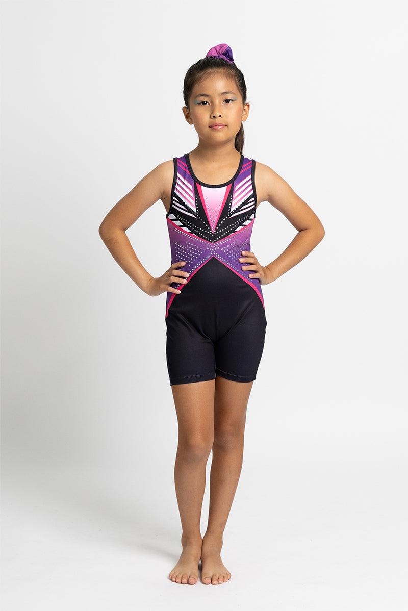 Magenta Diamond Pattern Biketard Unitard for Girls