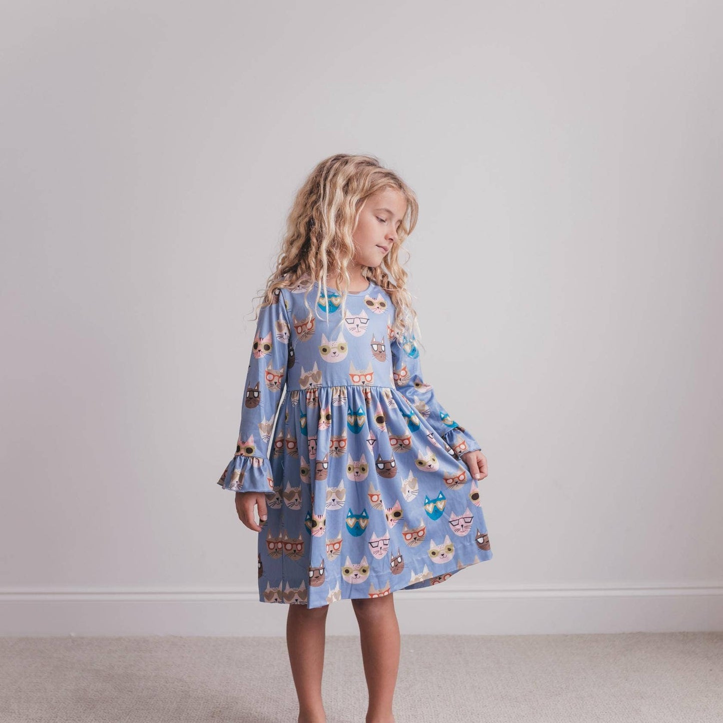 Claire Periwinkle Cool Cat Twirl Dress