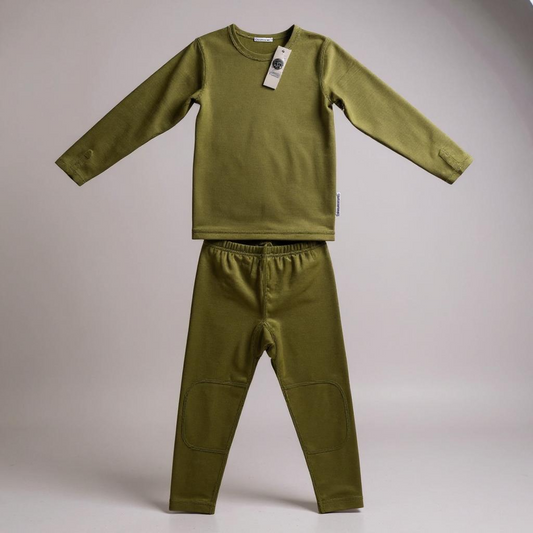 Premium Kids 100% Merino Wool Baselayer - Ultra-Soft thermal Underlayer - Sage