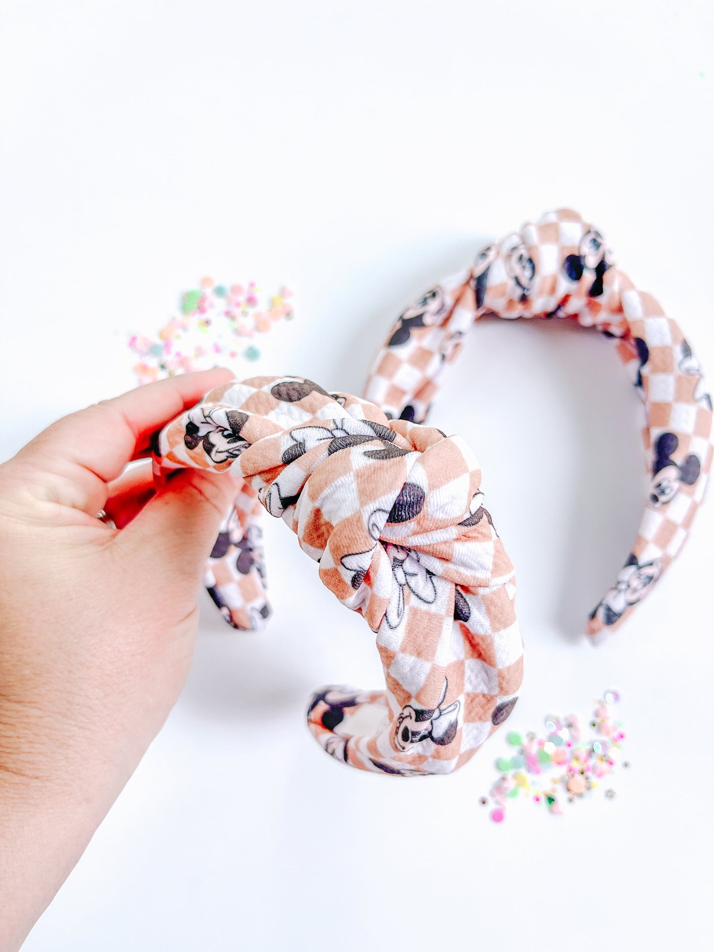 Tan Checkered Mouse Knotted Headband for Girls & Women