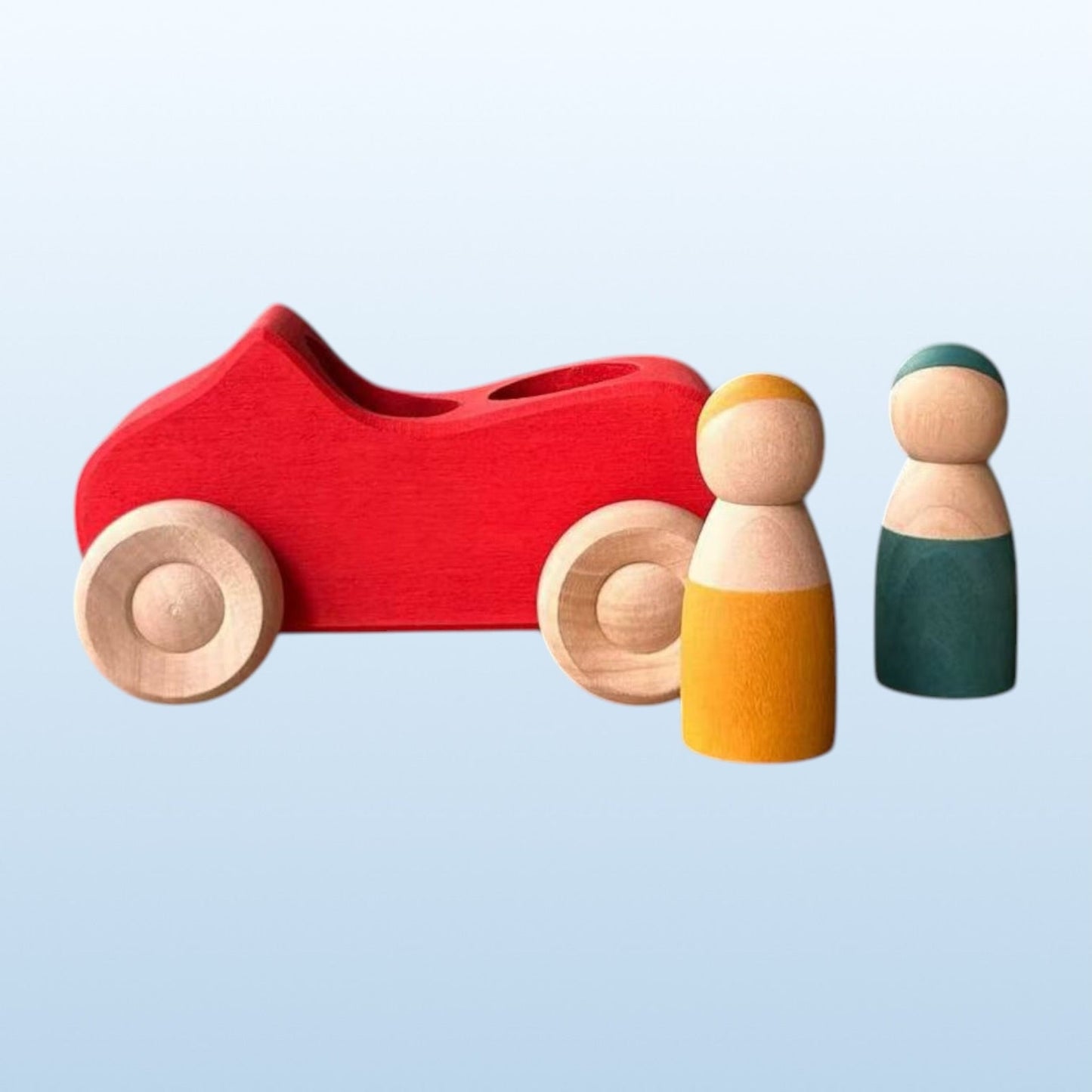 7 Pcs Colored Wooden Rainbow Cars Set with 3 Peg Dolls
