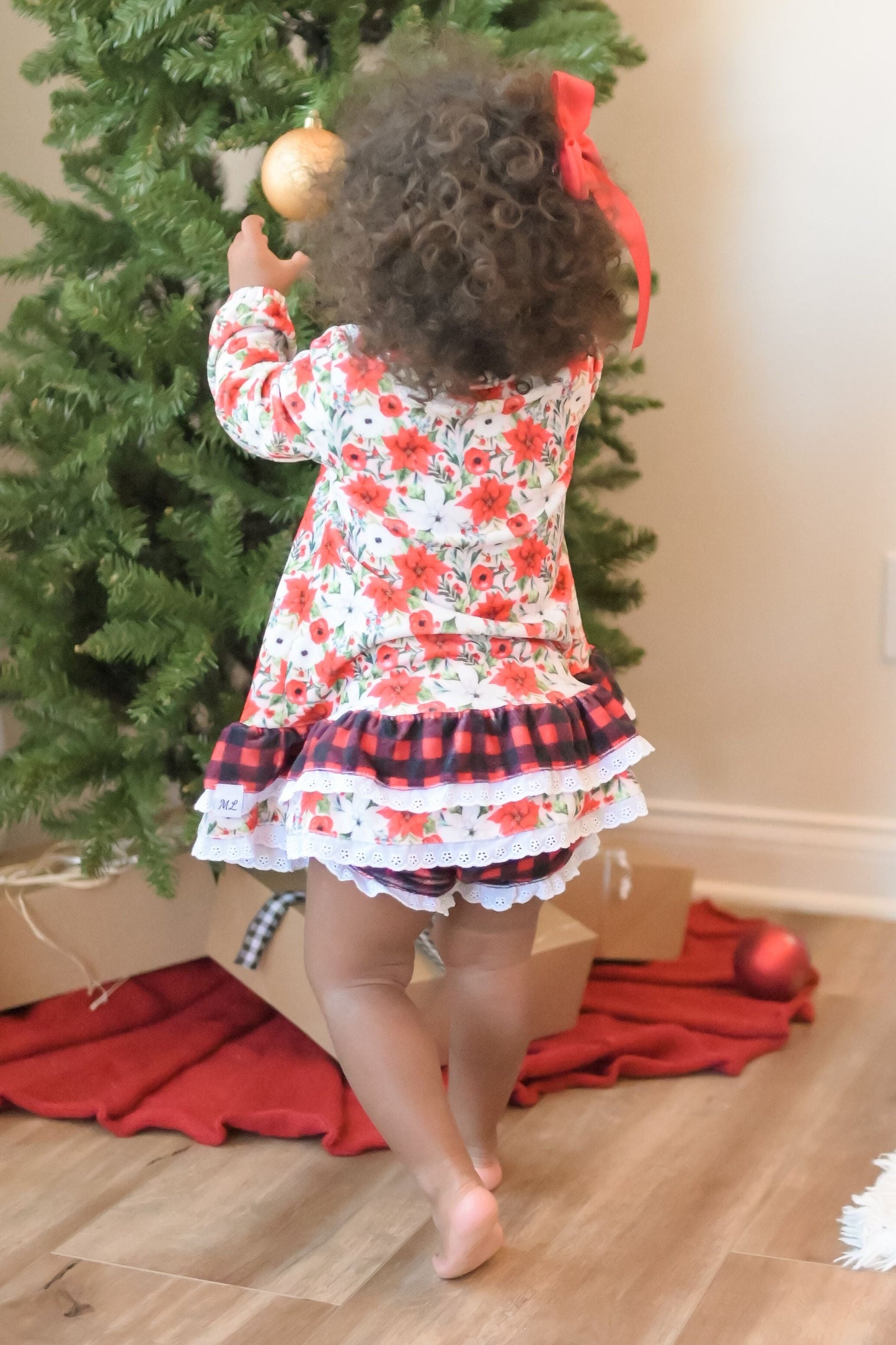 Poinsettia Holly Berry Girls Tunic Cozy Set