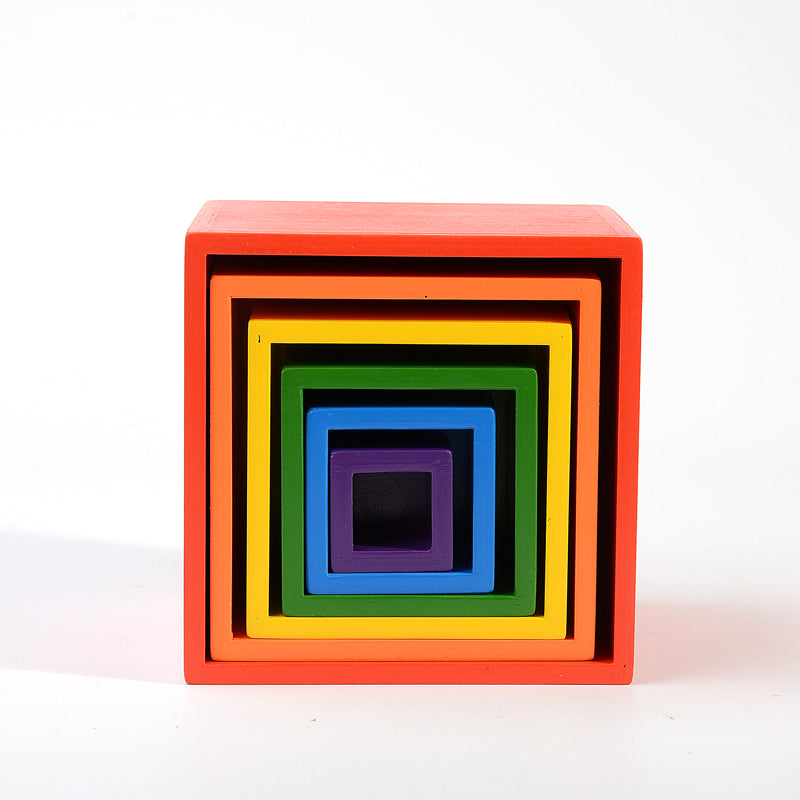 6-Piece Basswood Wooden Rainbow Nesting Box Set | Painted & Hand-Stained Finishes | Montessori Stacking Toy