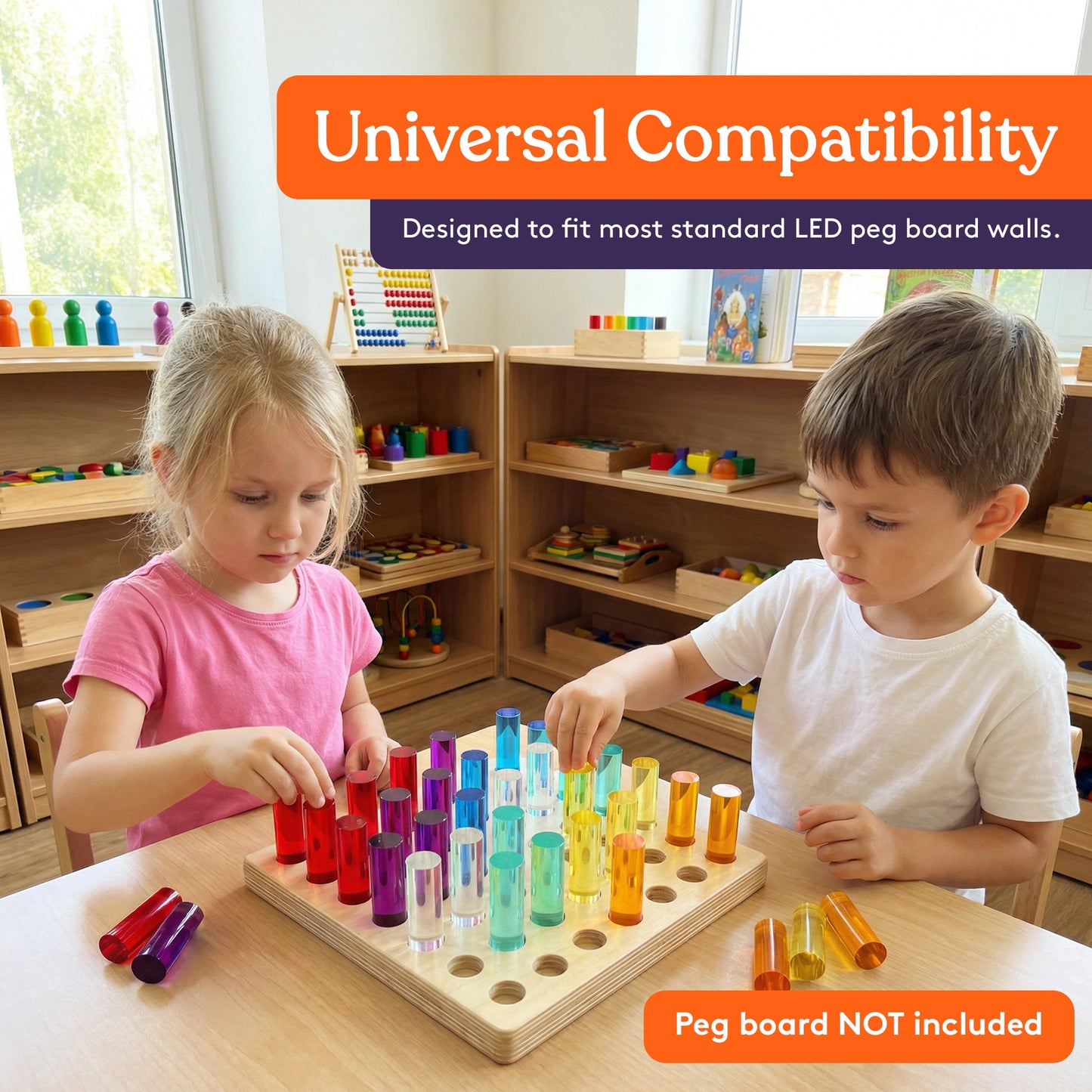 Special Supplies Set of LED Light Peg Board Replacement Pieces for Kids LED Peg Wall, Colorful Illuminated Pegs for Creative Play and STEM Learning- 1” x 4”
