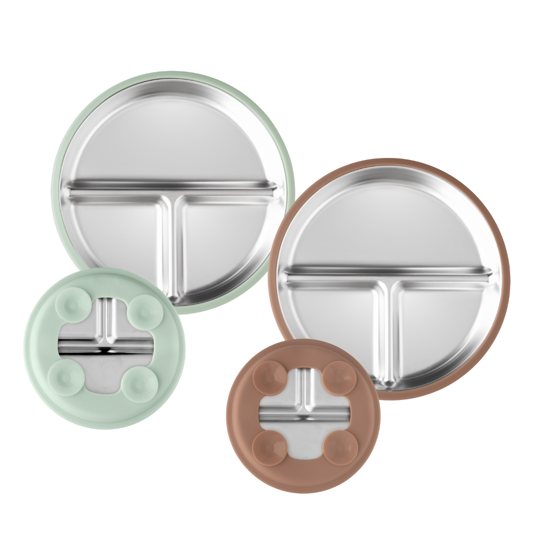 Stainless Steel Suction Plate Set of 2 (Mocha Mousse & Sage Green)