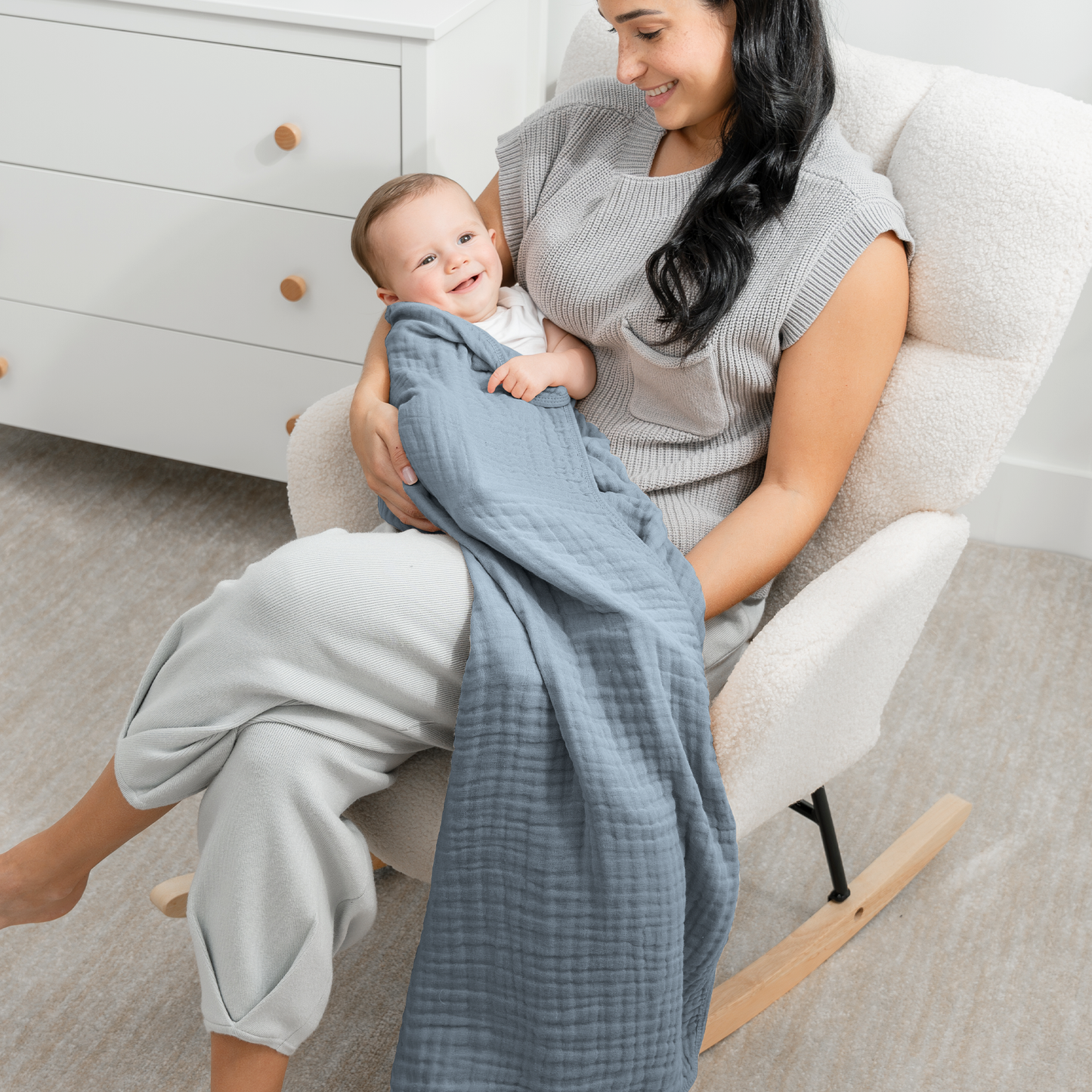 Baby Muslin Blanket in Pacific Blue