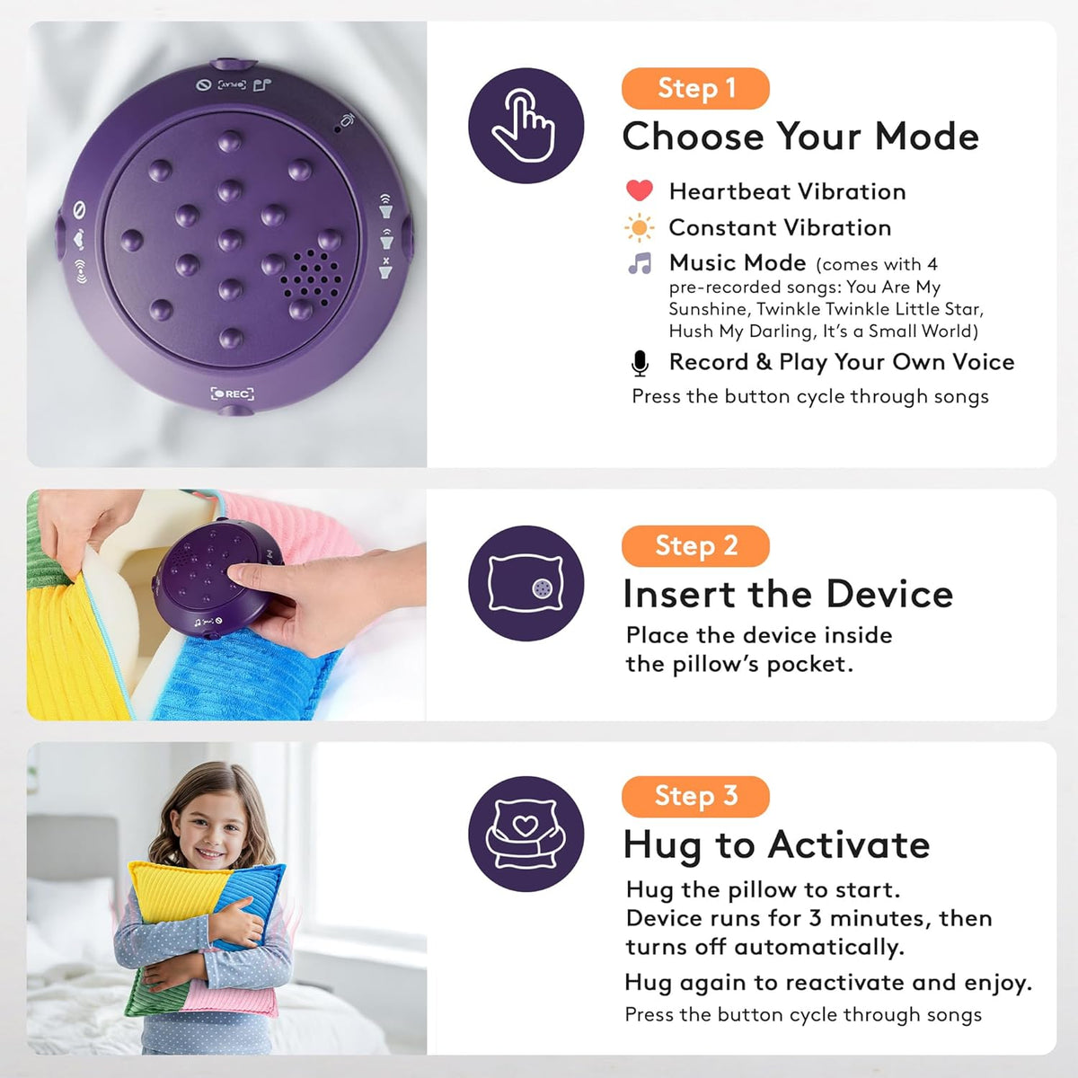 Special Supplies Vibrating Pillow Sensory Pressure Activated Calm for Kids and Adults, 13” Plush Soft Cover with Textured Therapy Stimulation Bumps- 3 Vibration Modes, Music & Voice Recording
