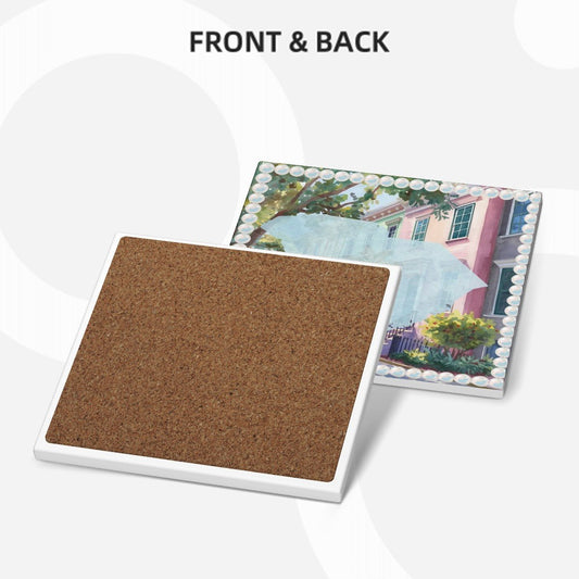 Charleston South Carolina Preppy Rainbow Row Square Ceramic Coasters