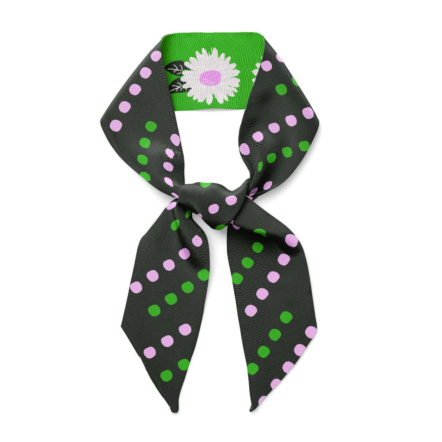 White Flower Twilly Ribbon Scarf
